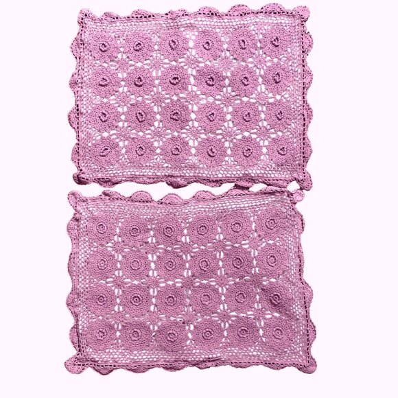 Set Of 2 Crochet Pillow Shams Scalloped Trim Standard Size Pillows 100% Cotton - Picture 1 of 4
